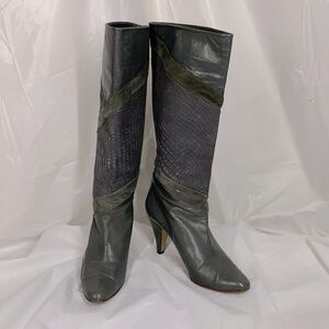 Nina Gray Leather Heeled Boots Size 8M